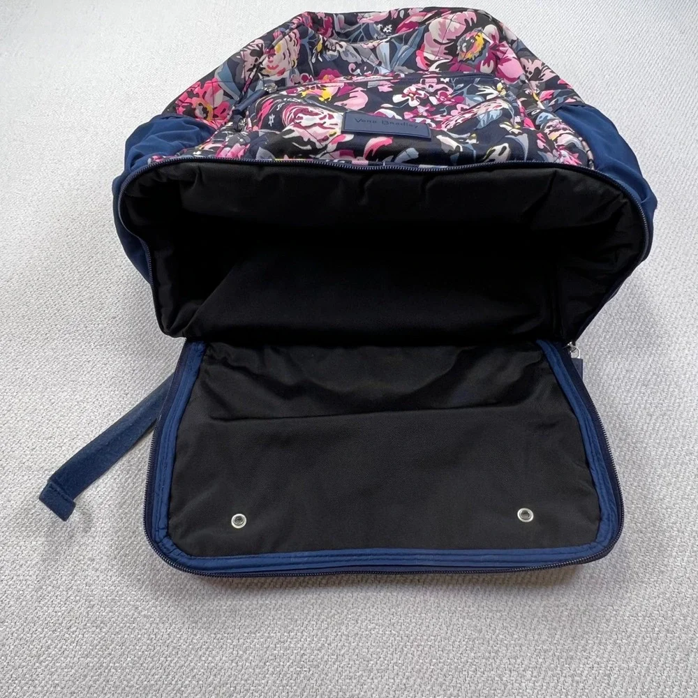 Vera Bradley Quilted Lighten Up Backpack Indiana Blossoms Navy Floral Laptop Ret